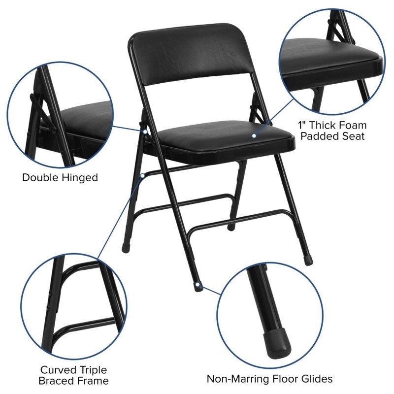 Bowery Hill Transitional Upholstered Metal Folding Chair in Black