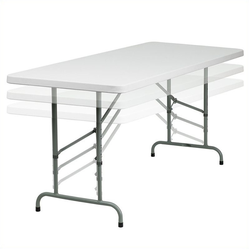 Bowery Hill Adjustable Granite Plastic Folding Table in White