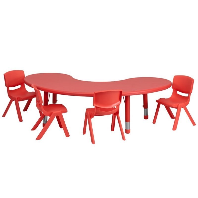 Bowery Hill 5 Piece Half Moon Activity Table Set in Red