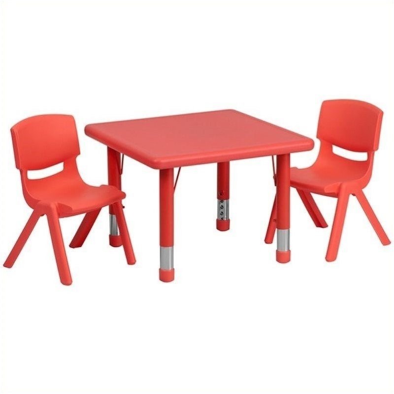 Bowery Hill 3 Piece Square Adjustable Activity Table Set in Red