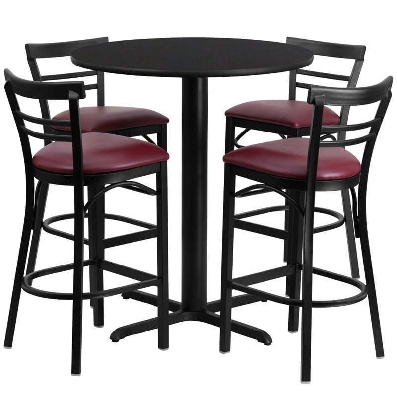 Bowery Hill 5 Piece Counter Height Dining Set in Black Burgundy