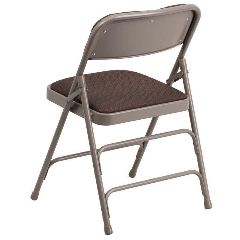 Bowery Hill Metal Folding Fabric Chair in Beige and Brown