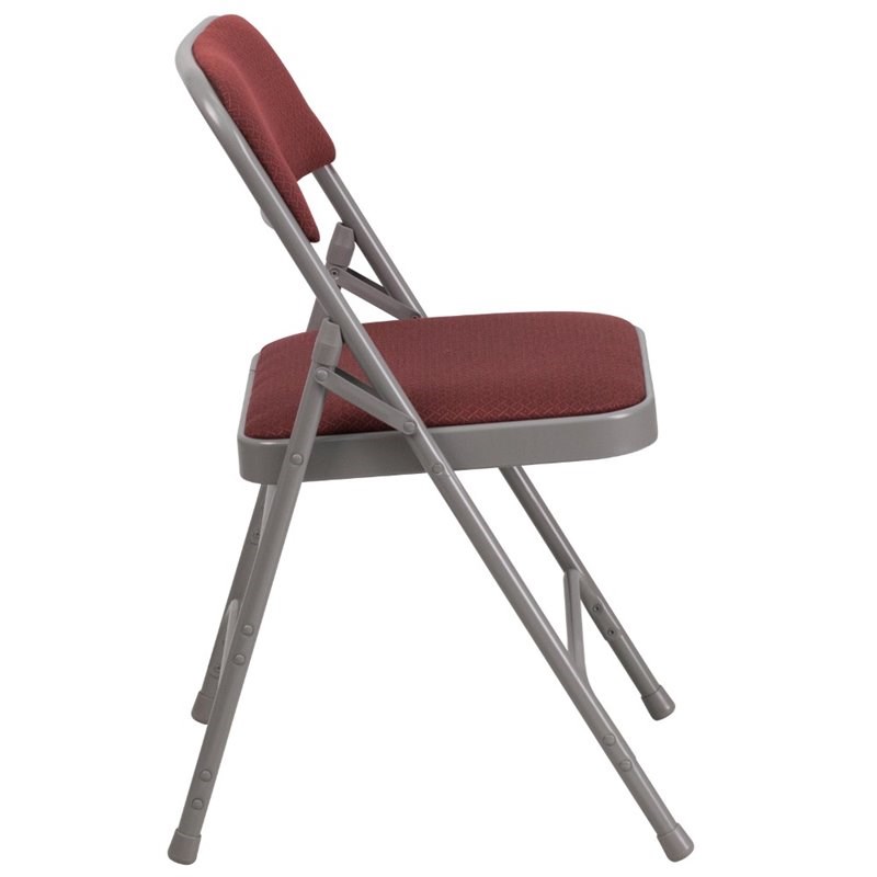 Bowery Hill Metal Folding Fabric Chair in Burgundy and Gray