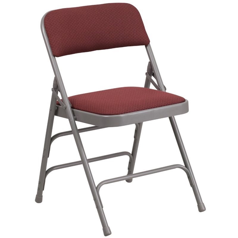 Bowery Hill Metal Folding Fabric Chair in Burgundy and Gray