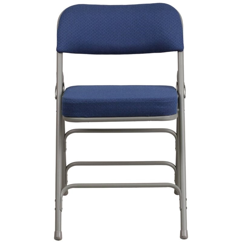 Bowery Hill Metal Folding Fabric Chair in Gray and Navy Blue