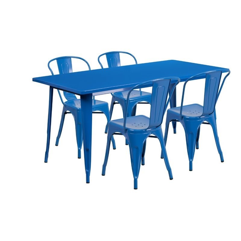 Bowery Hill 5 Piece Metal Dining Set in Blue