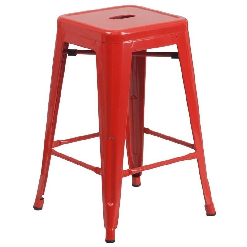 Bowery Hill Metal 24'' Backless Counter Stool in Red