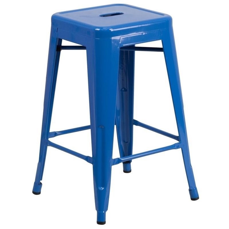 Bowery Hill Metal 24'' Backless Counter Stool in Blue
