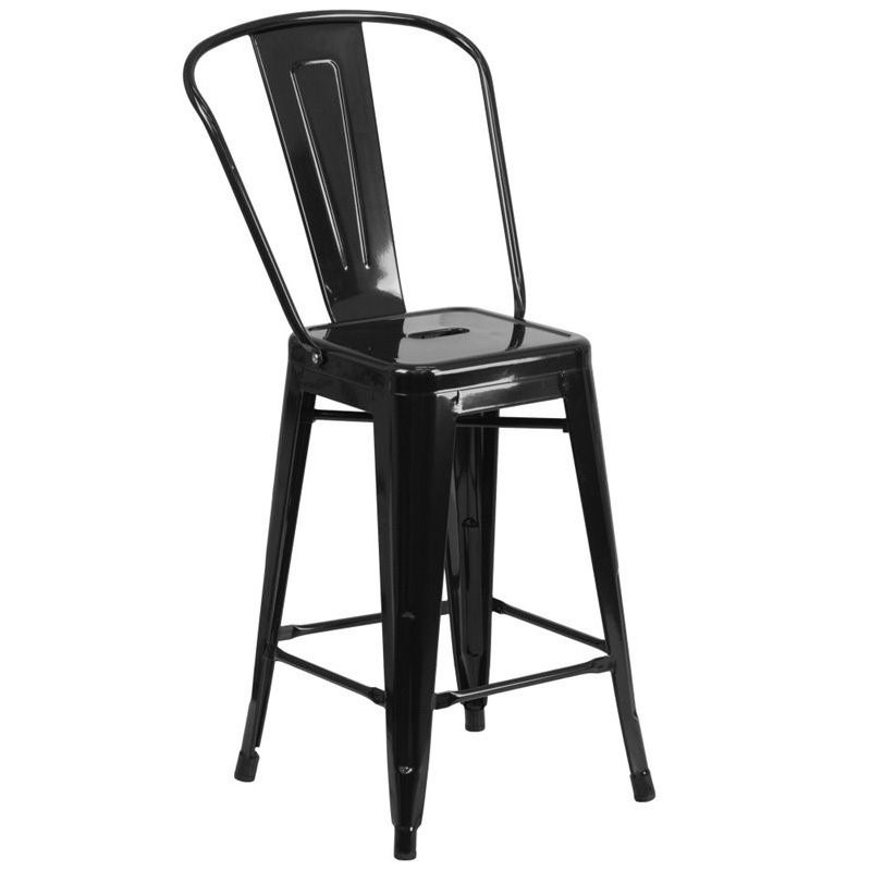 Bowery Hill Metal 24'' Counter Stool in Black