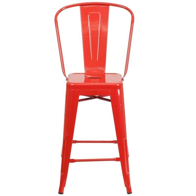 Bowery Hill Metal 24'' Counter Stool in Red