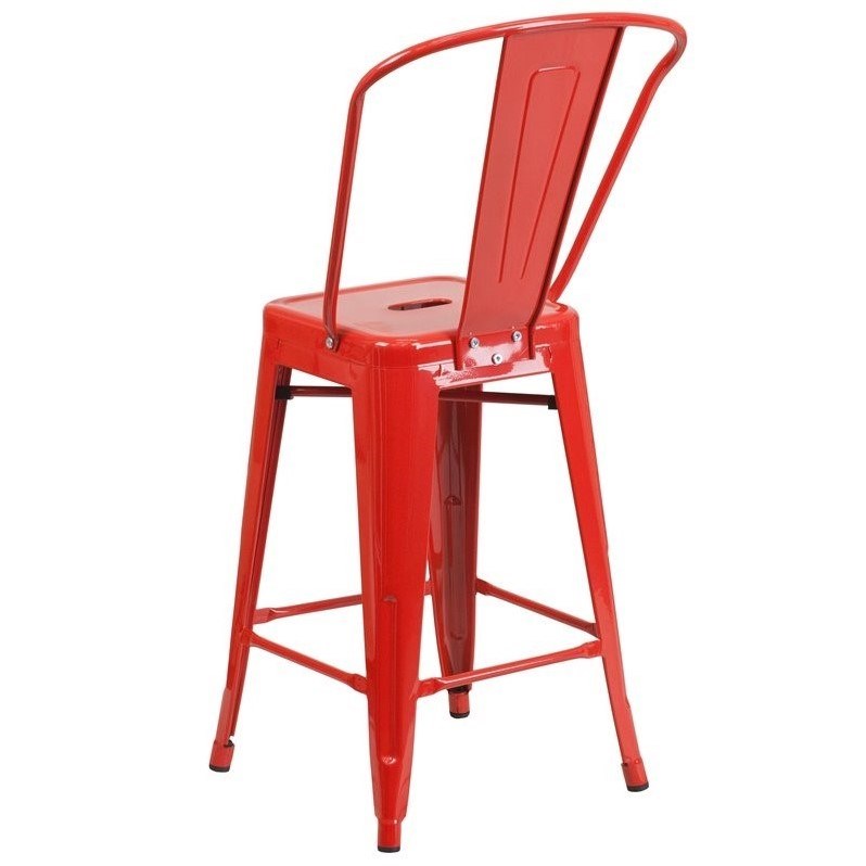 Bowery Hill Metal 24'' Counter Stool in Red