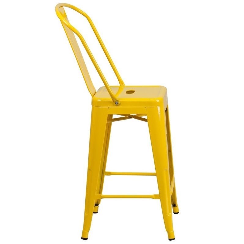 Bowery Hill Metal 24'' Counter Stool in Yellow
