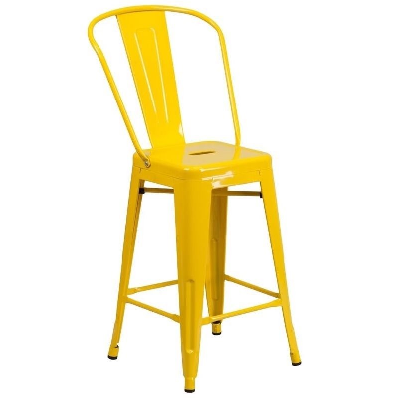 Bowery Hill Metal 24'' Counter Stool in Yellow