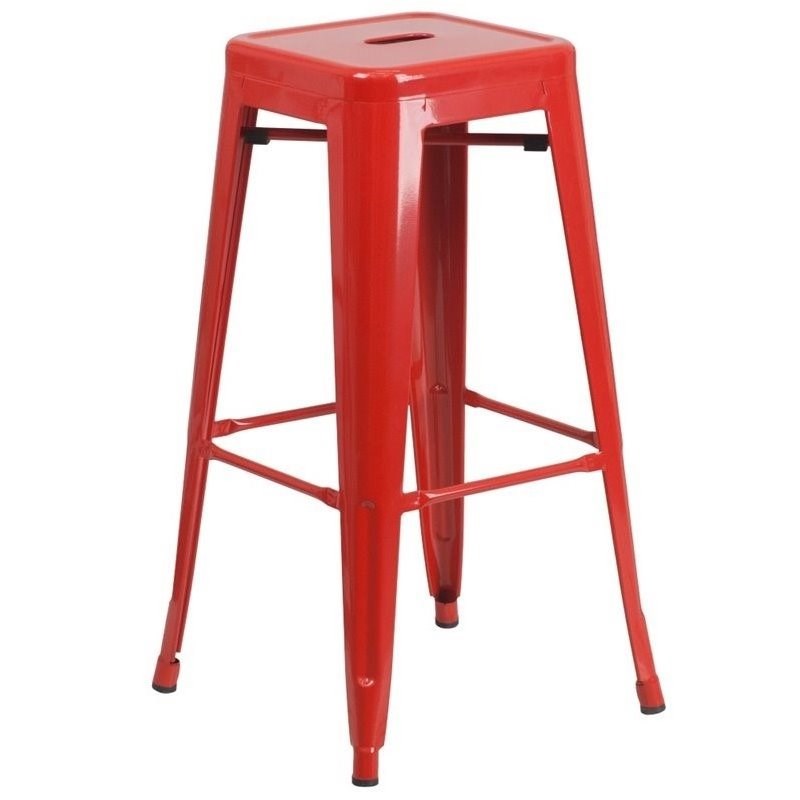 Bowery Hill Metal 30'' Backless Bar Stool in Red