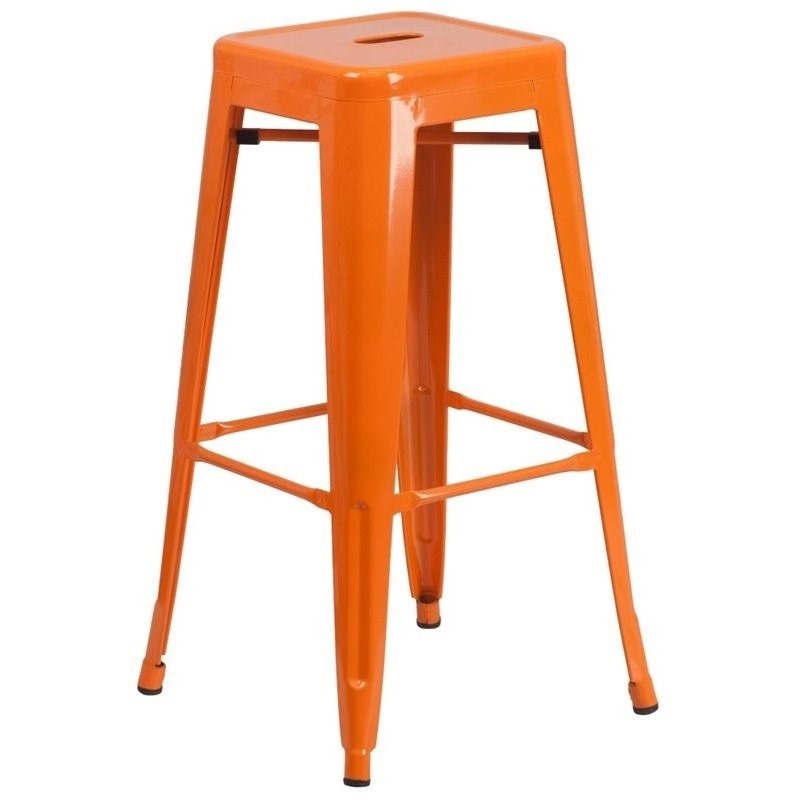 Bowery Hill Metal 30'' Backless Bar Stool in Orange
