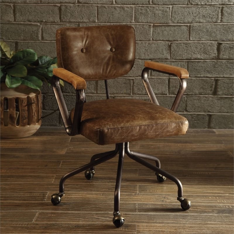 Bowery Hill Leather Swivel Office Chair in Vintage Whiskey