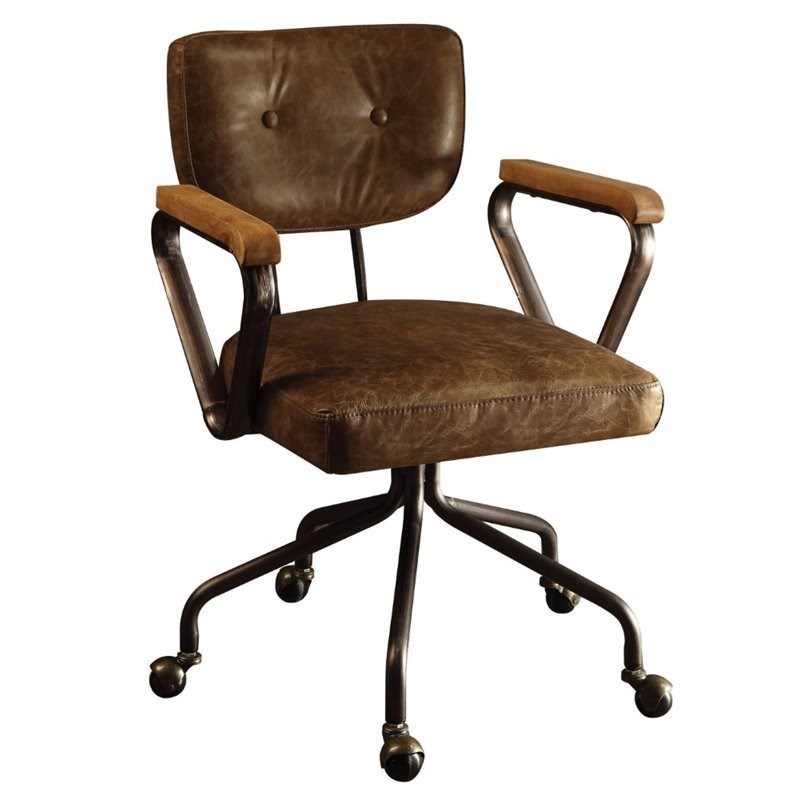 Bowery Hill Leather Swivel Office Chair in Vintage Whiskey
