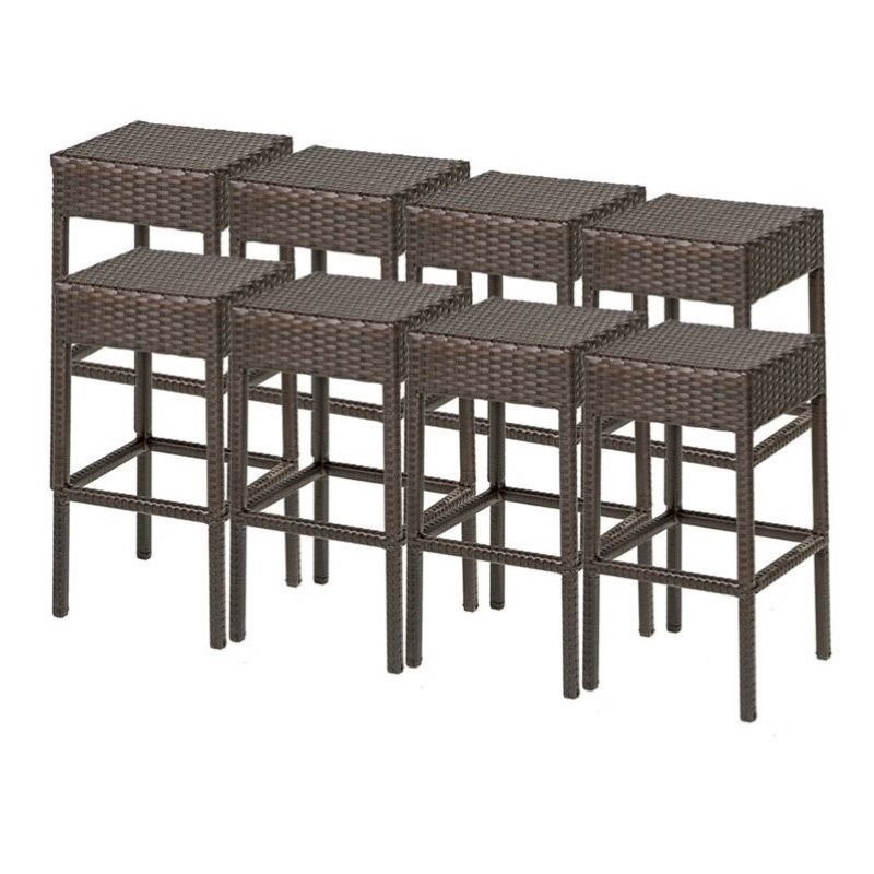 Bowery Hill Backless Outdoor Wicker Bar Stools in Espresso (Set of 8)