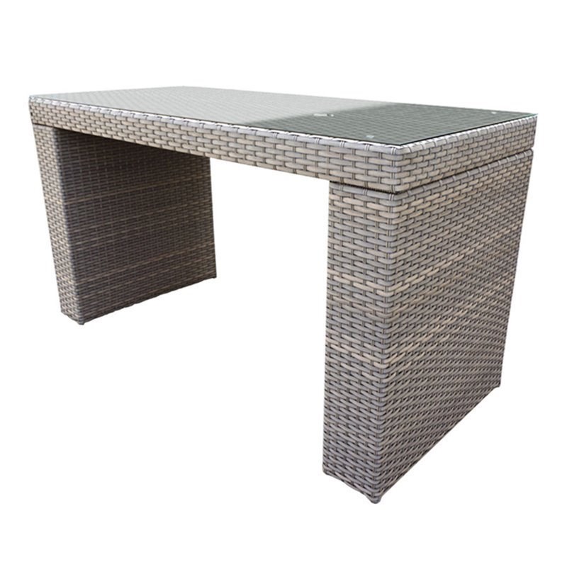 Bowery Hill Glass Top Patio Pub Table in Gray Stone
