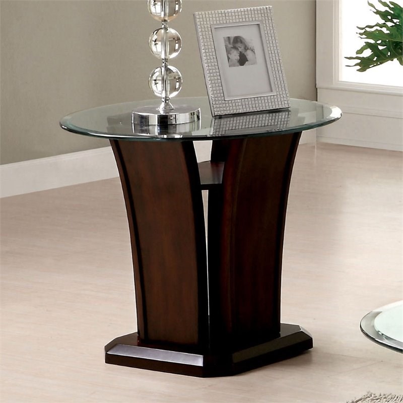 Bowery Hill Glass Top End Table in Dark Cherry