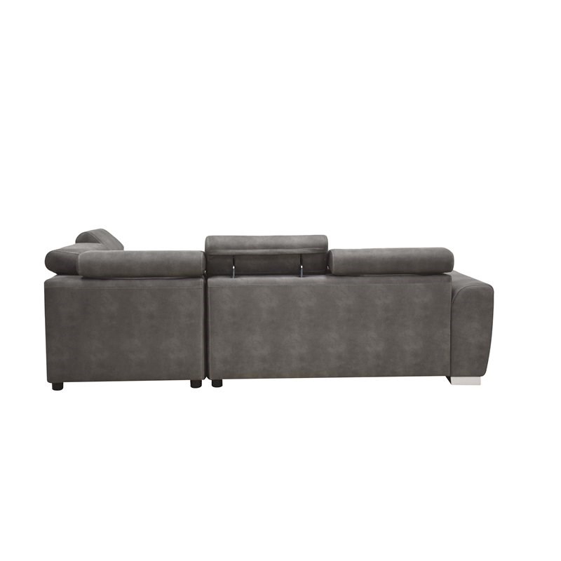 Bowery Hill Microfiber Sectional Sleeper Sofa and Ottoman in Gray