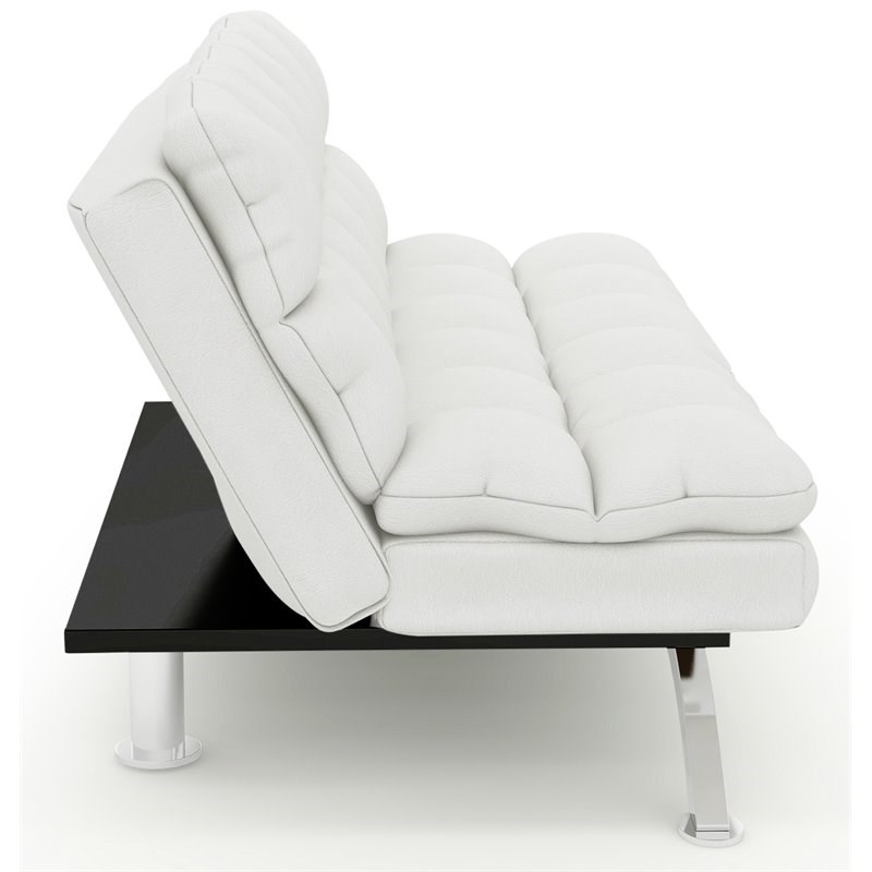 Bowery Hill Tufted Leather Sleeper Sofa Bed in White Homesquare