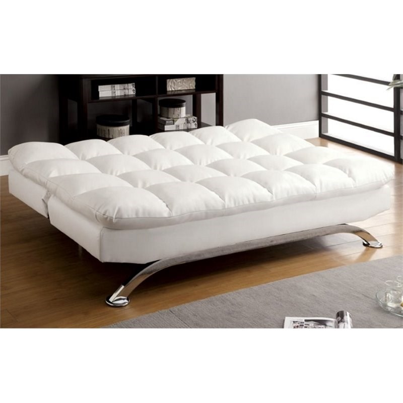 Bowery Hill Tufted Leather Sleeper Sofa Bed in White Homesquare
