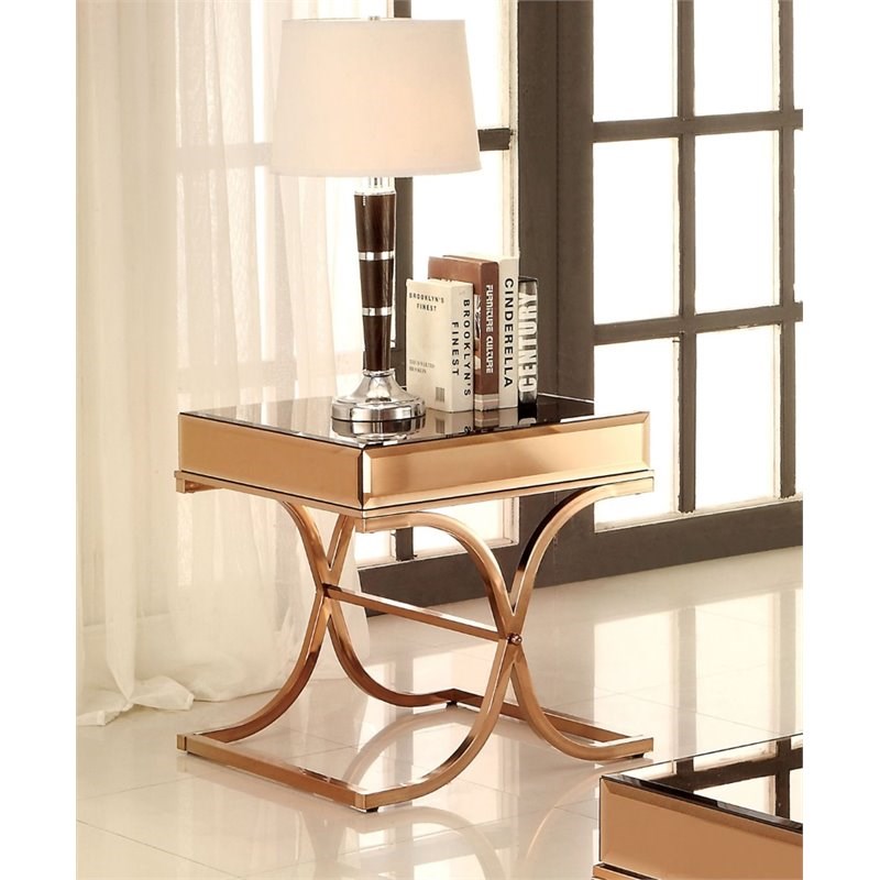 Bowery Hill Square Mirrored End Table in Copper