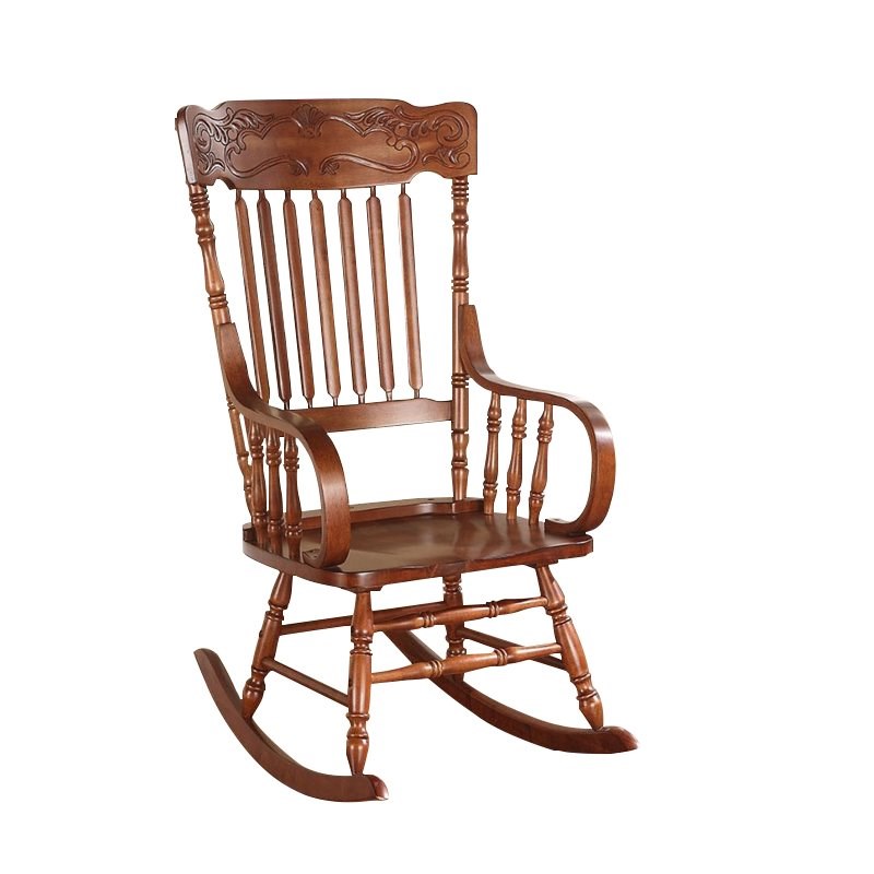 Bowery Hill Hand Carving Head Crown Rocking Chair in Tobacco