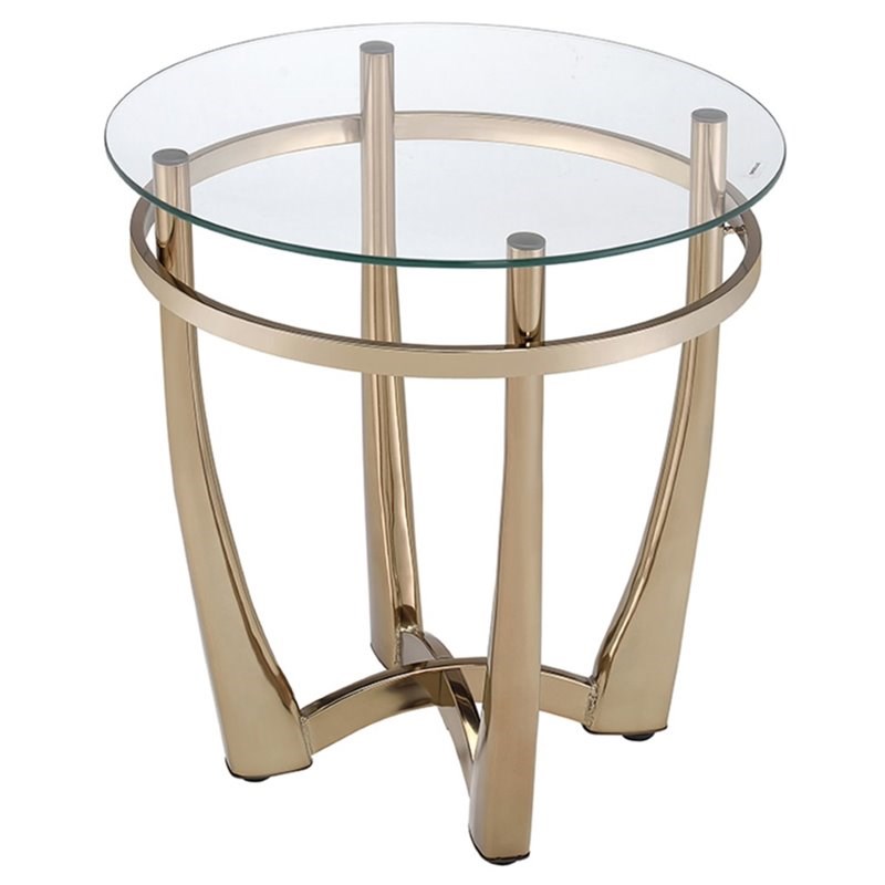 Bowery Hill Round Glass Top End Table in Champagne