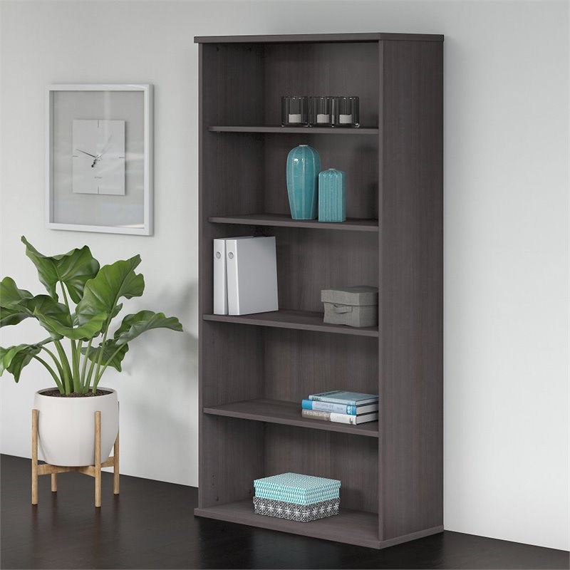Bowery Hill 5 Shelf Bookcase in Storm Gray