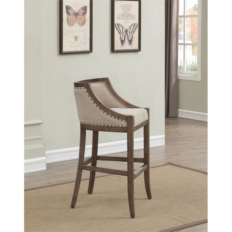 bowery hill 30" stationary bar stool in warm brown and light beige - bh