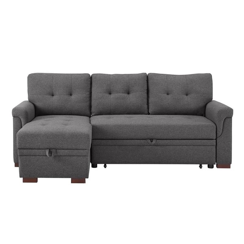 Bowery Hill Fabric Reversible Sectional Modern Sleeper Sofa With Storage In Gray Homesquare