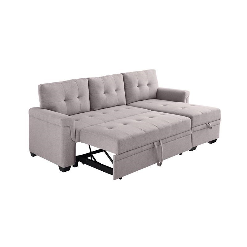 Bowery Hill Light Gray Linen Reversible/Sectional Sleeper Sofa with ...