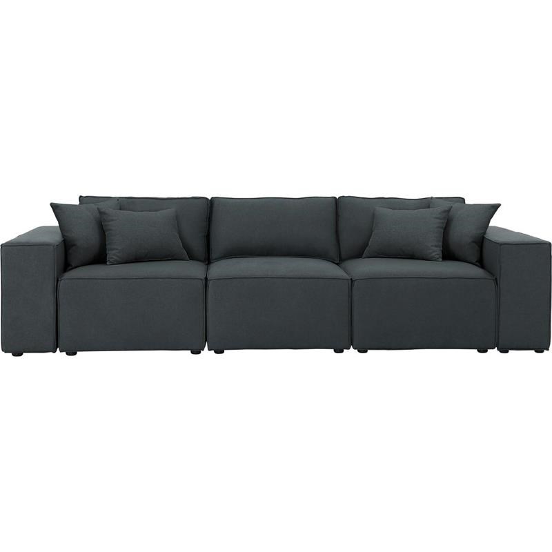 Bowery Hill Modern Sofa in Dark Gray Fabric Linen