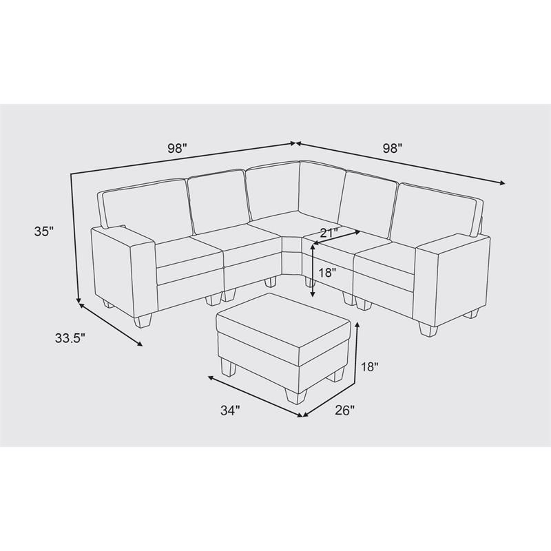 Bowery Hill Sonoma 6Pc Modular Sectional Sofa with Ottoman in Light