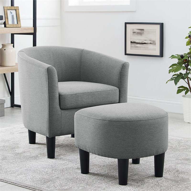 bowery hill gray upholstered fabric barrel chair with ottoman bh4752