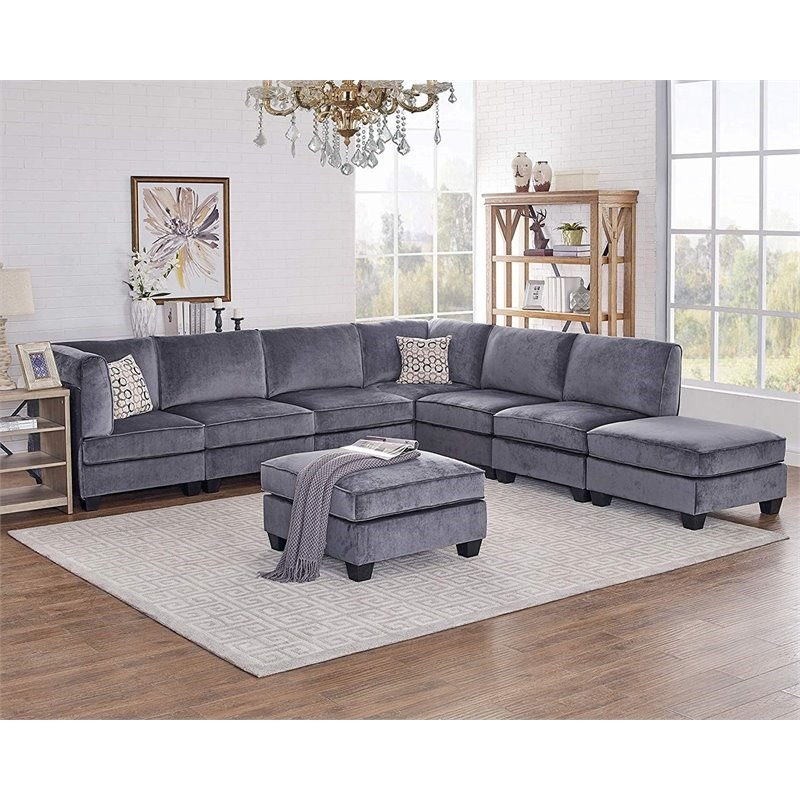 Gray Velvet 8Pc Modular Sectional Sofa Homesquare