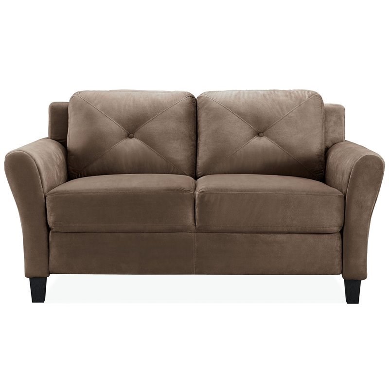 Bowery Hill Microfiber Loveseat Couch in Light Brown | Homesquare