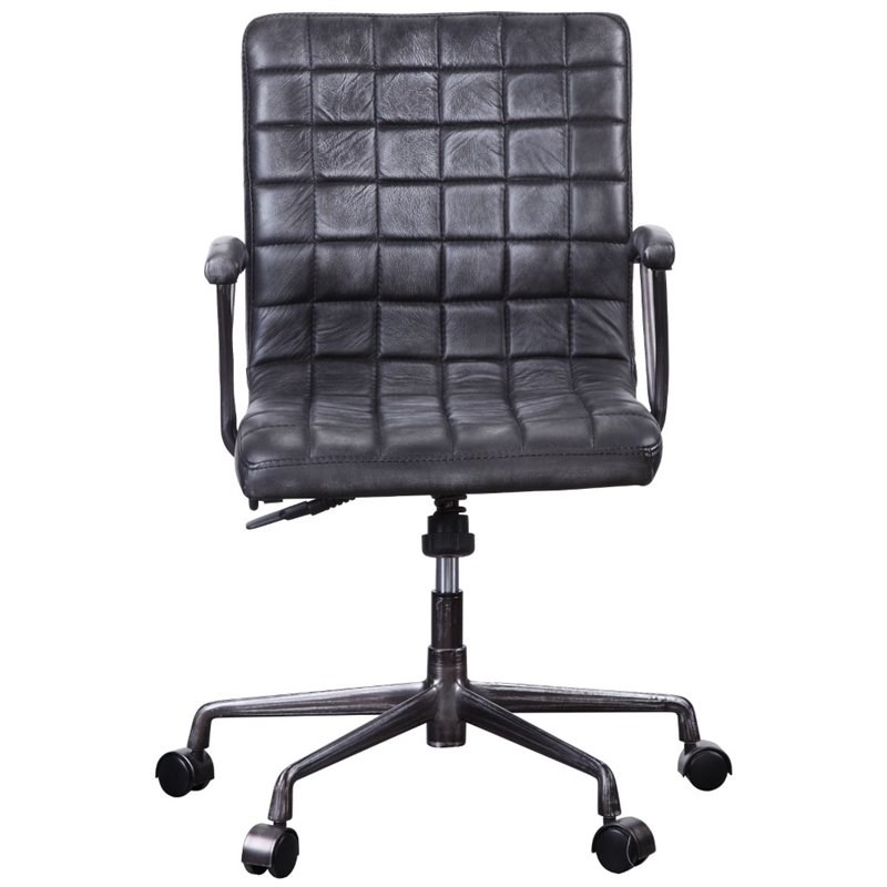 Bowery Hill Executive Office Chair in Black Top Grain Leather