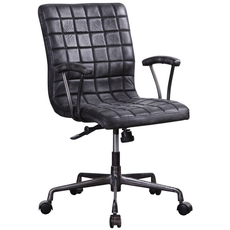Bowery Hill Executive Office Chair in Black Top Grain Leather