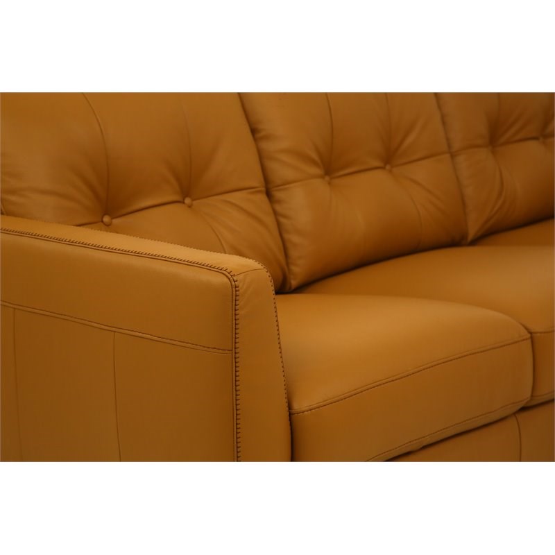 Bowery Hill Modern Tufted Leather Sofa in Caramel