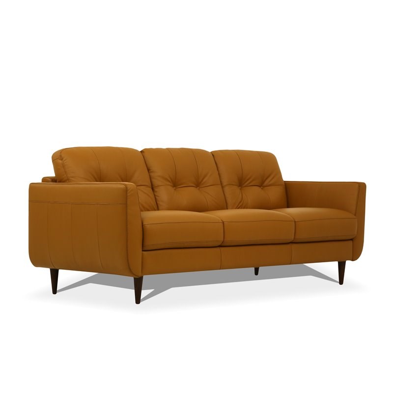 Bowery Hill Modern Tufted Leather Sofa in Caramel