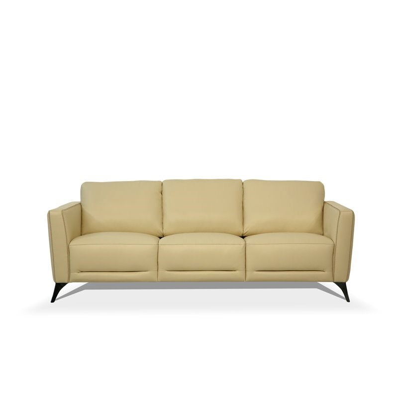 Bowery Hill Modern Leather Sofa with Chrome Legs in Cream