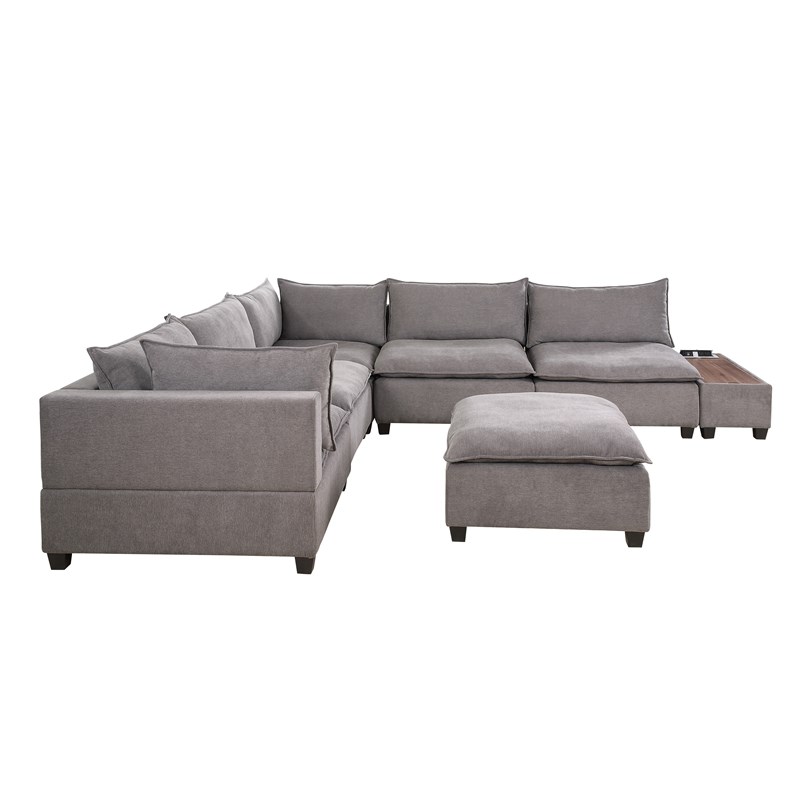 bowery hill fabric 7 piece sectional sofa with ottoman in light gray