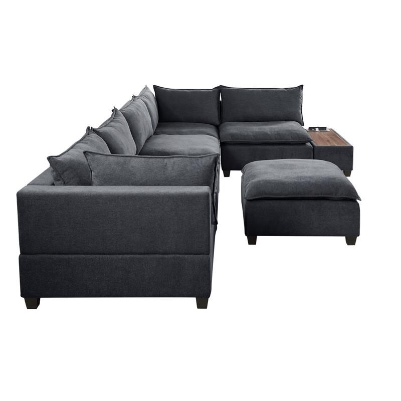 BOWERY HILL 7 Piece Sectional Sofa with USB Storage Console in Dark Gray