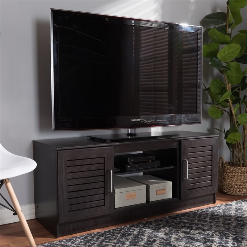 Bowery Hill TV Stand with Open Shelves in Wenge Brown