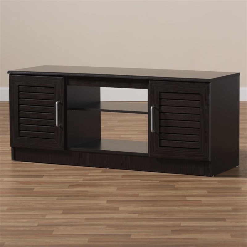Bowery Hill TV Stand with Open Shelves in Wenge Brown