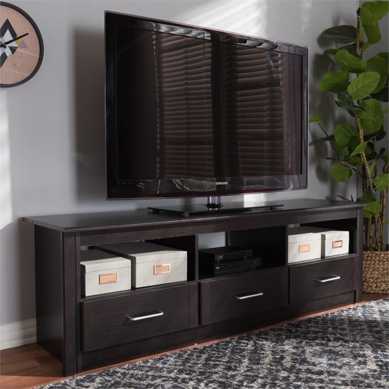 Bowery Hill 3 Drawer TV Stand in Wenge Brown
