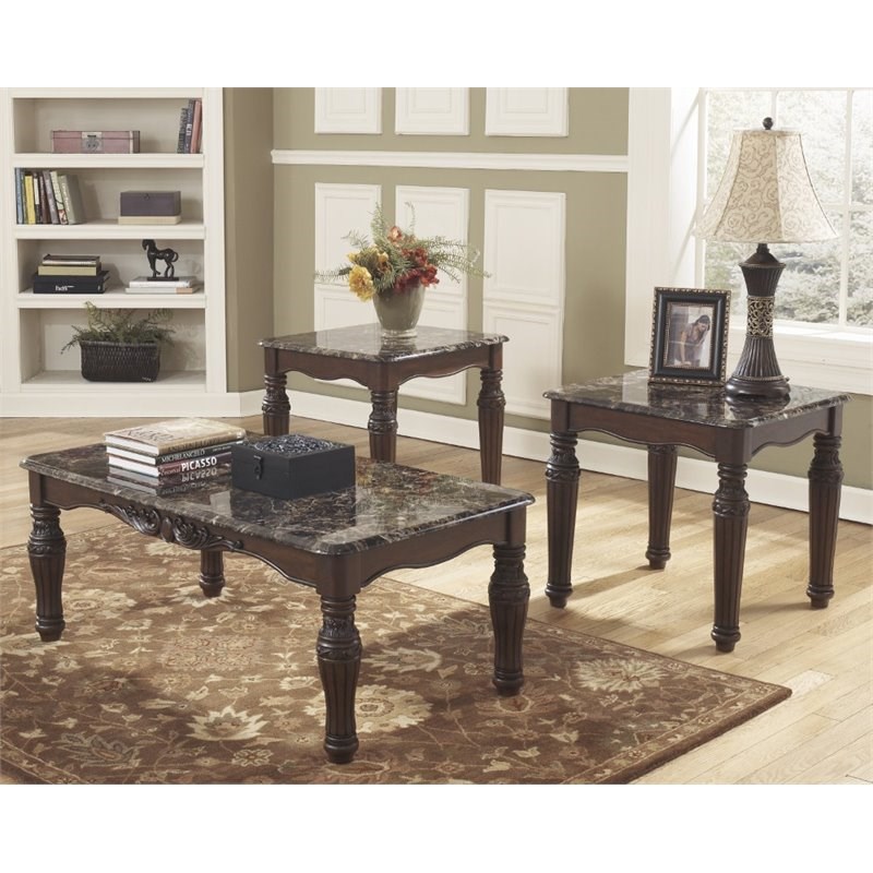 Bowery Hill 3 Piece Coffee Table Set in Dark Brown
